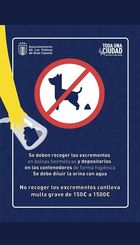 Cartel concienciador recoger excrementos perros. Barrio Las Mesas.